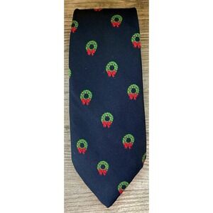 Cape Cod Neckwear Men's Tie Navy Green Red Christmas Holiday Wreath Floral